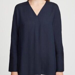 Cuyana 100% Silk Navy V-Neck Snap Button Up Top Shirt Blouse NWOT
